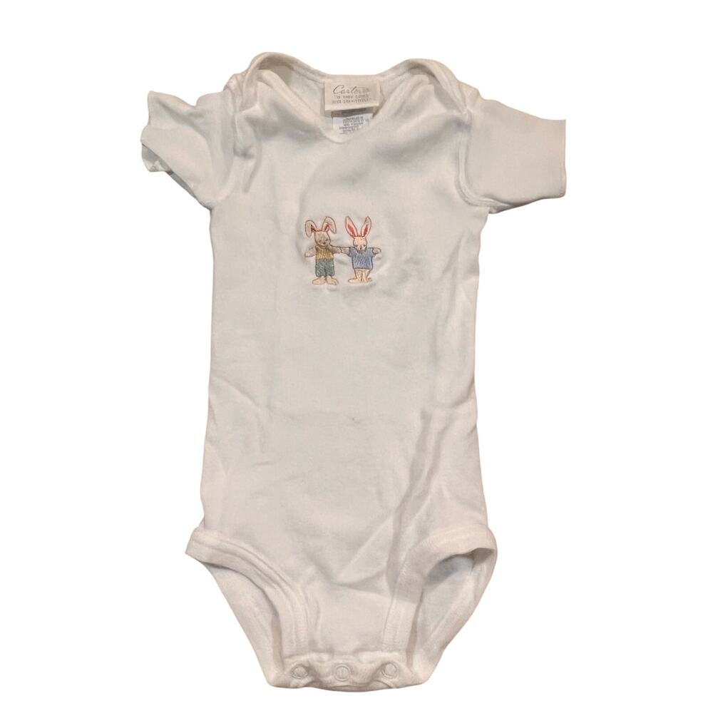 Carter’s Vintage 0-3M White Bunny Embroidered One Piece‎ Boy Girl Easter Spring